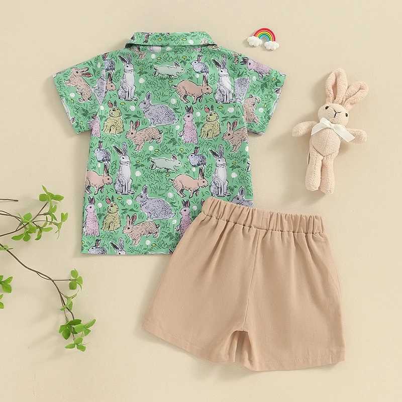Clothing Sets Toddler Boy Easter Clothes Bunny Carrot Print Short Sleeve Lapel Shirt with Elastic Waist Solid Color Shorts 2Pcs Outfit