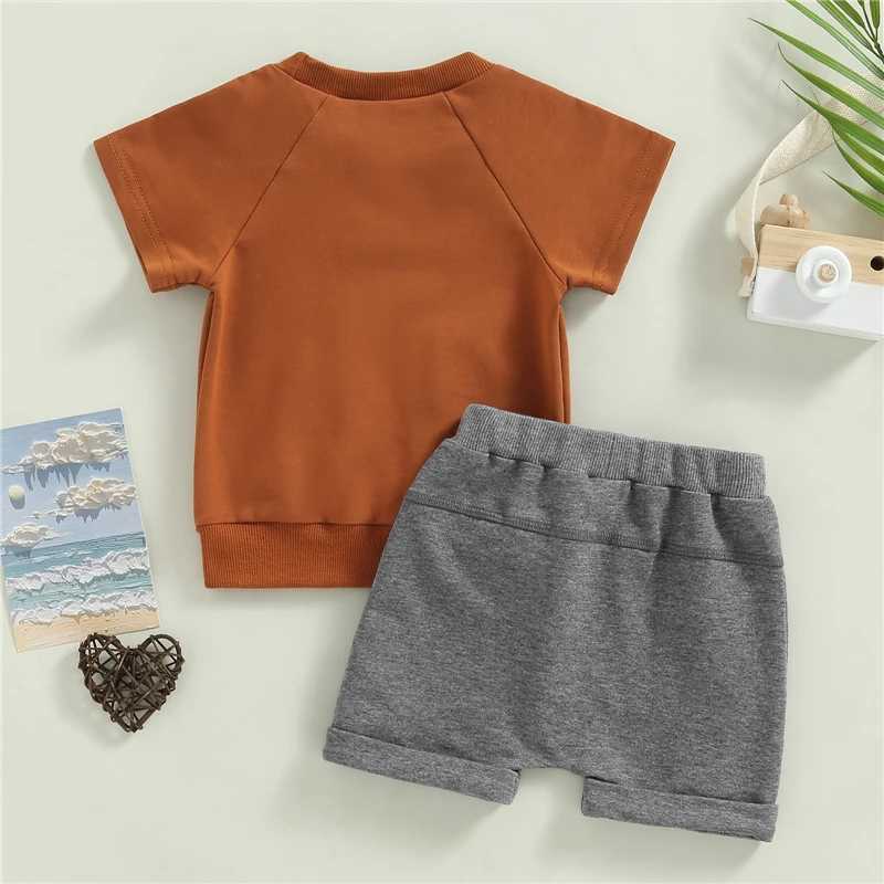Clothing Sets Fashion Boys Clothing Sets Summer Short Sleeve Cotton Baby Tops + Solid Color Drstring Shorts 2Pcs Casual Outfit Sets
