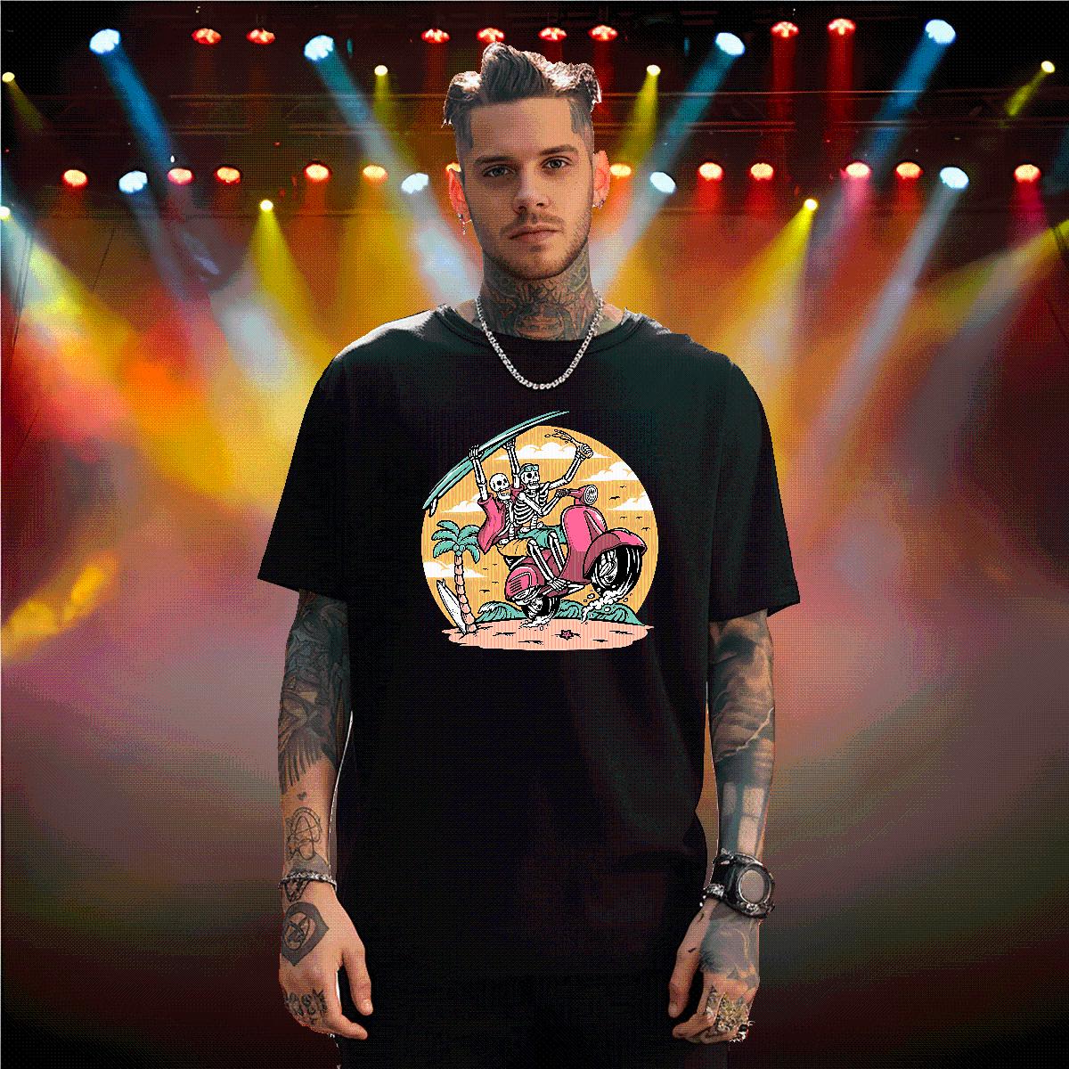 2024 T-Shirts for Men Skeleton 230g 100% Cotton Custom Printing Beach Couples T Shirts O-Neck Short Sleeve Cotton Popular