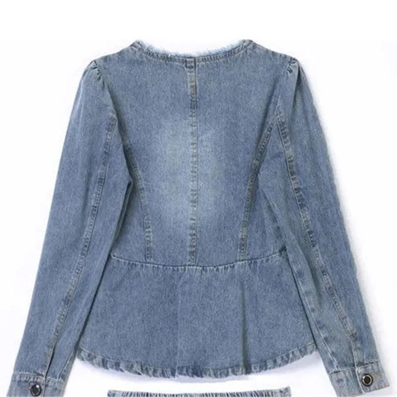 Women Denim 2 Piece Sets Women Outfit Spring Autumn Casual Long Sleeve Jean Jacket Elastic Waist Wide Leg Jeans Pants Suit 4XL 240715