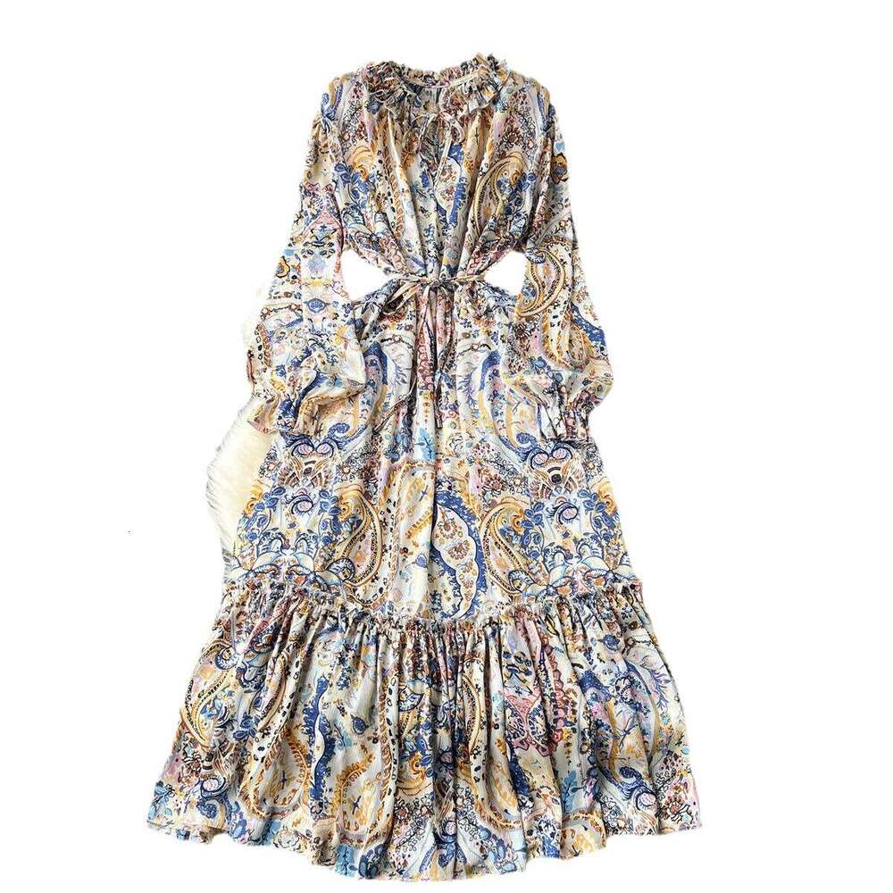 Fragmented Flower Womens New Loose Western Style, Age Reducing Sweet Chiffon Fairy Dress, Elegant and Hanging Long Dress Silk Dress Round Neck Dress