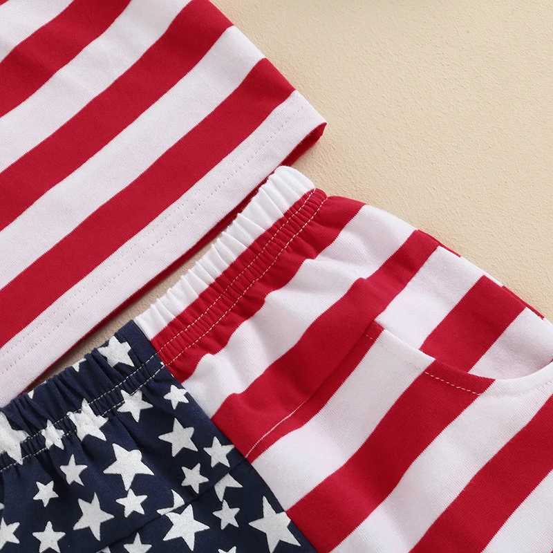 Clothing Sets 0-4Y Independence Day Baby Boy Summer Outfits Short Sleeve Stars and Stripes Print Hoodie T-shirt + Shorts Set Toddler Clothes