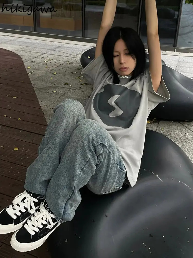 Women Clothes Summer T-shirts Oversized Tops Print Short Sleeve O-neck Casual Tees Streetwear Vintage Y2k Tshirt Ropa Mujer 240715