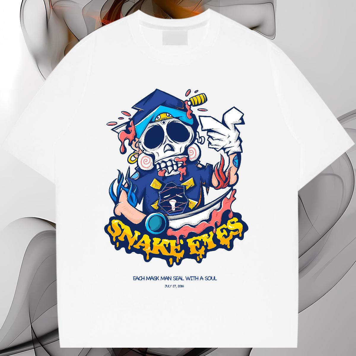 Fashion Designer T Shirt For Man Skeleton 230g Cotton DIY Printed Street Casual Men Clothes T-Shirt O-Neck Short Sleeve Cotton Cool Design