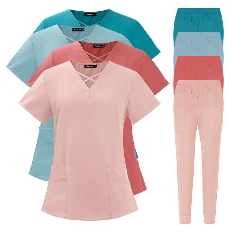 Niaa Hinn Scrubs Zip Up Scrubs New Arrival Non-ironing French Printing Business Affairs Self-cultivation Short Waist Linen