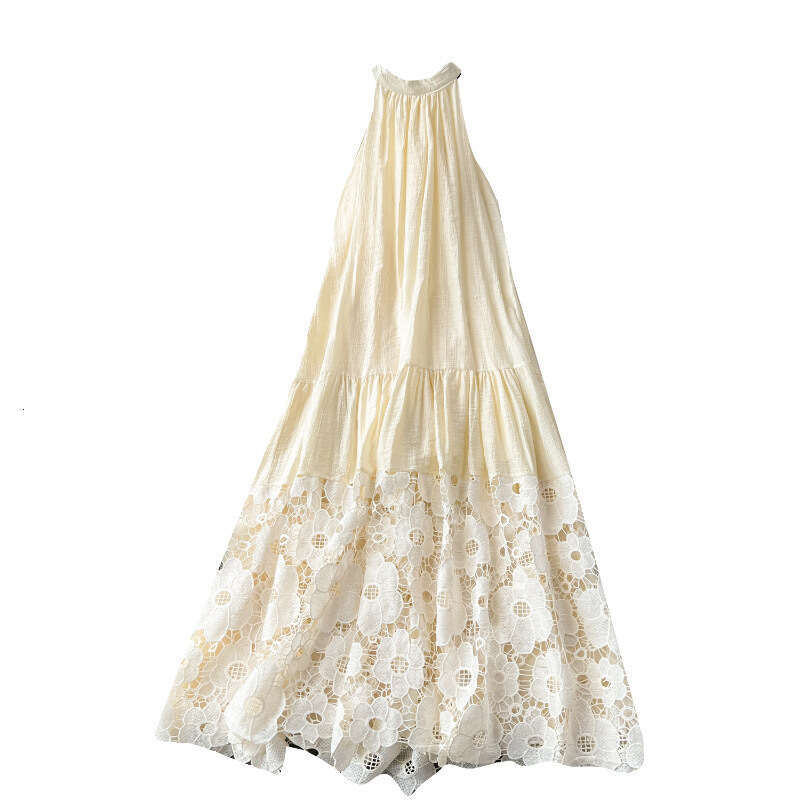 High End Neck Hanging Holiday with A Thousand Gold Style Dress, High-end Light Luxury, Niche Embroidery, Hollowed Out Lace Dress Pregnant Womens Dress