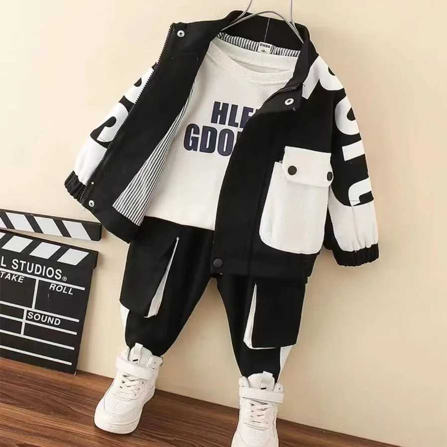 Clothing Sets Boys Workwear Set 2024 Spring and Autumn Childrens Sports Two Piece Set Childrens Fashion Letters 2 Pcs Kids Outfits