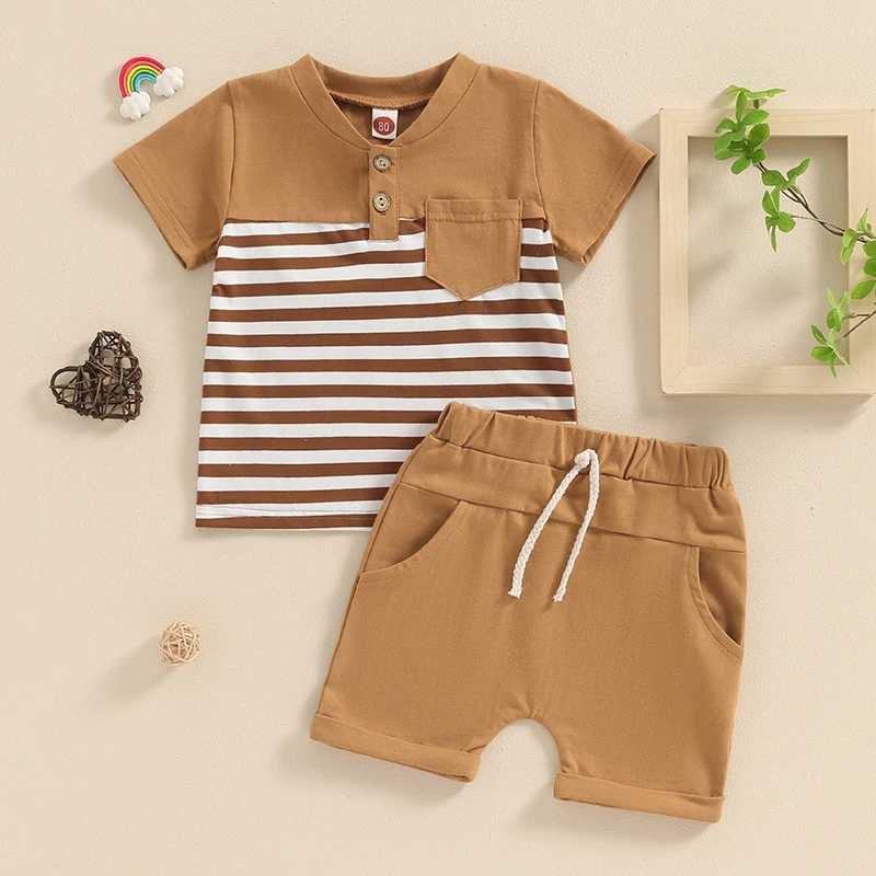 Clothing Sets Toddler Baby Boys Summer Outfits Short Sleeve Button Striped Tops and Drstring Shorts 2Pcs Kid Boy Clothes Sets