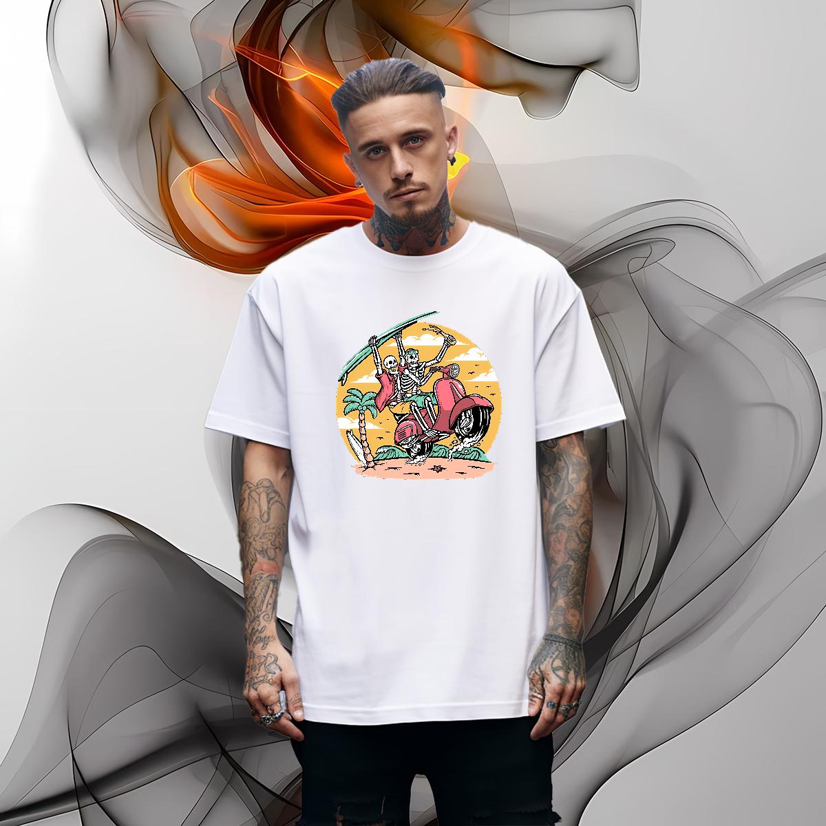 High Quality Men Tshirts Skeleton 100% Cotton 230g Cotton Breathable Hip Hop Street T Shirt For Man Cartoon Printing S-4XL Fashion New Tee Shirt