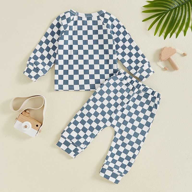 Clothing Sets 2PCS Autumn Baby Tracksuit For Toddler Boys Outfits Long Sleeve Checkerboard Print Pullover Tops Long Pant Toddler Clothes Set