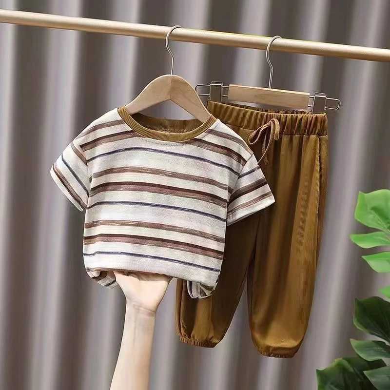 Clothing Sets Fashion Baby Girl Boy Ice Silk Clothes Set Striped T shirt+ Pant 2PCS Infant Toddler Child Clothes Suit Summer Baby Clothes 1-6Y
