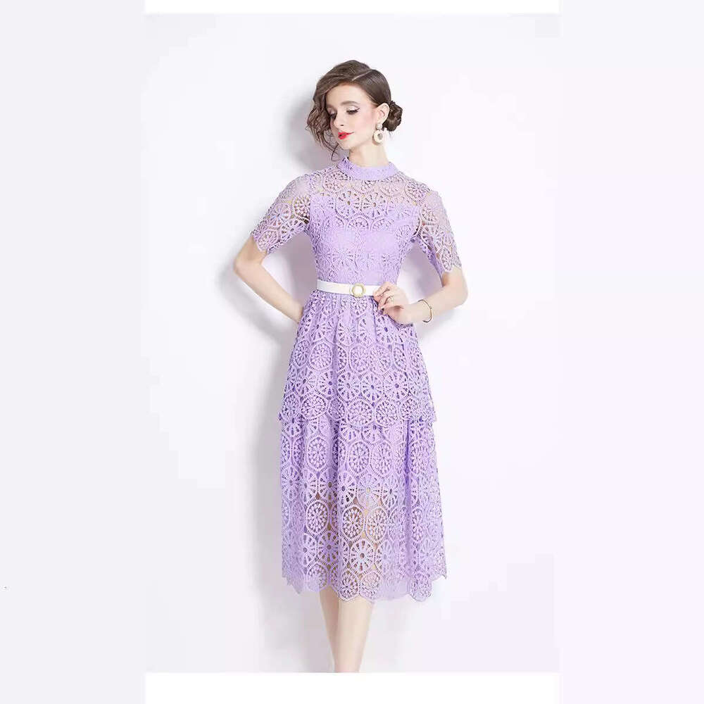 Light Luxury Heavy Industry Hollowed Out Carved Lace for Womens High Grade Multi Layered Ruffle Edge Cake Dress, Celebrity Style Dress SKINNY DRESS