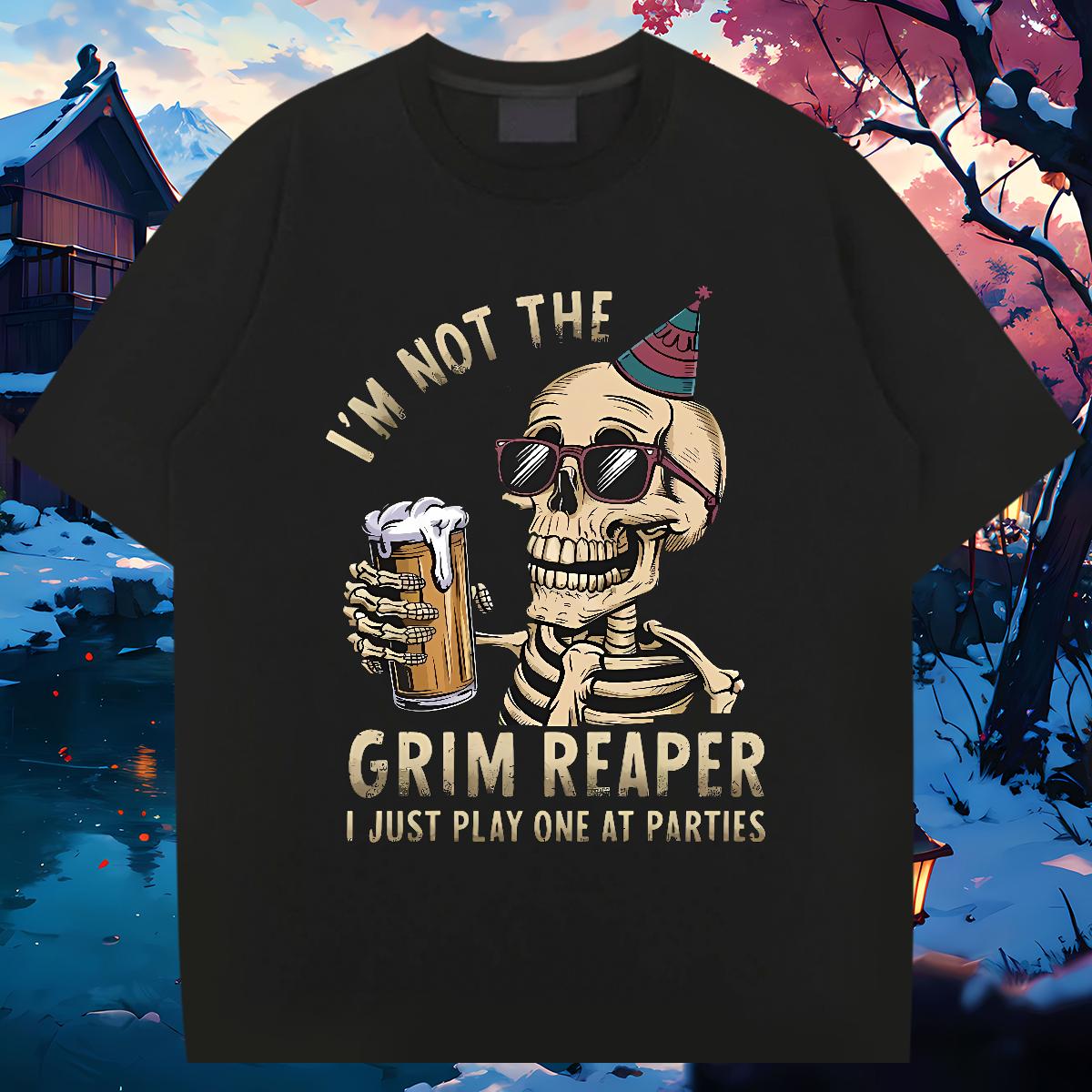 Classic Man T Shirts Skeleton 100% Cotton 230g Casual Breathable Crew Neck Men Tees DIY Skull Tops Tees