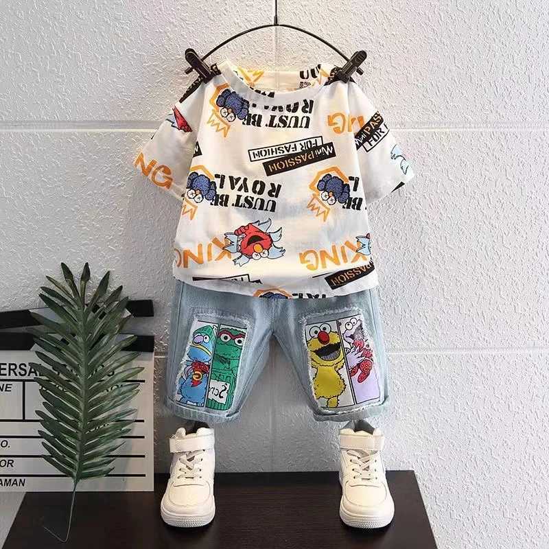Clothing Sets 2024 New Summer Casual Toddler Baby Boys/Girls Clothing Suit New Children Cartoon Printed Top + Shorts 2 Pcs/Sets Kids Clothes