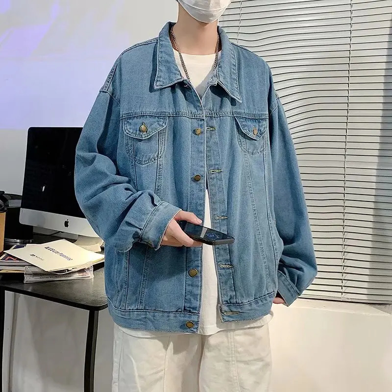 Black Denim Short Jacket Men Jeans Coats Casual Windbreaker Pockets Overalls Bomber Streetwear Man Clothing Outwear 240716
