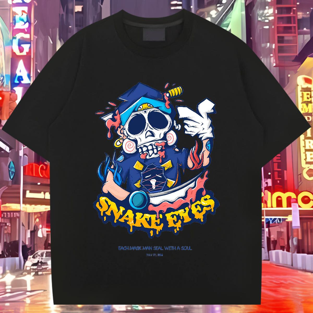 Unisex Men Clothes T-Shirt Skeleton 100% Cotton 230g Crew Neck Cotton Street T-Shirts White Plus Size New Polos