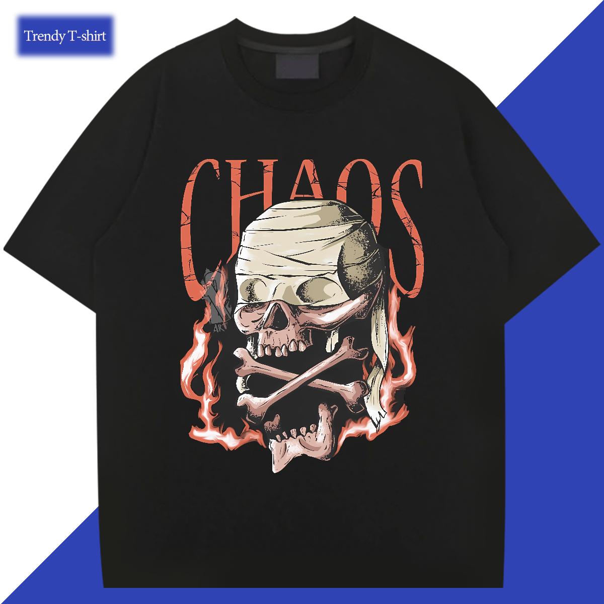 Casual New T Shirts Men Skeleton 230g Cotton Custom Printing Mens Tshirts Anime Printing Street Short Sleeve Cotton O-Neck Classic Top Tees