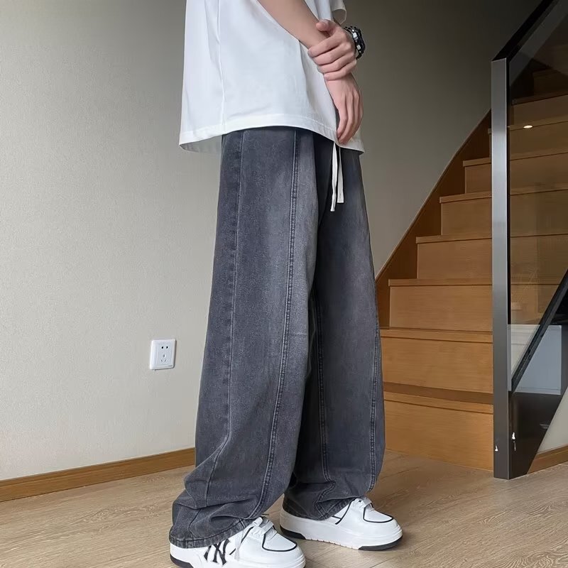 Jeans for men in spring, autumn, summer, men's high street straight tube loose washed casual pants, trendy trend