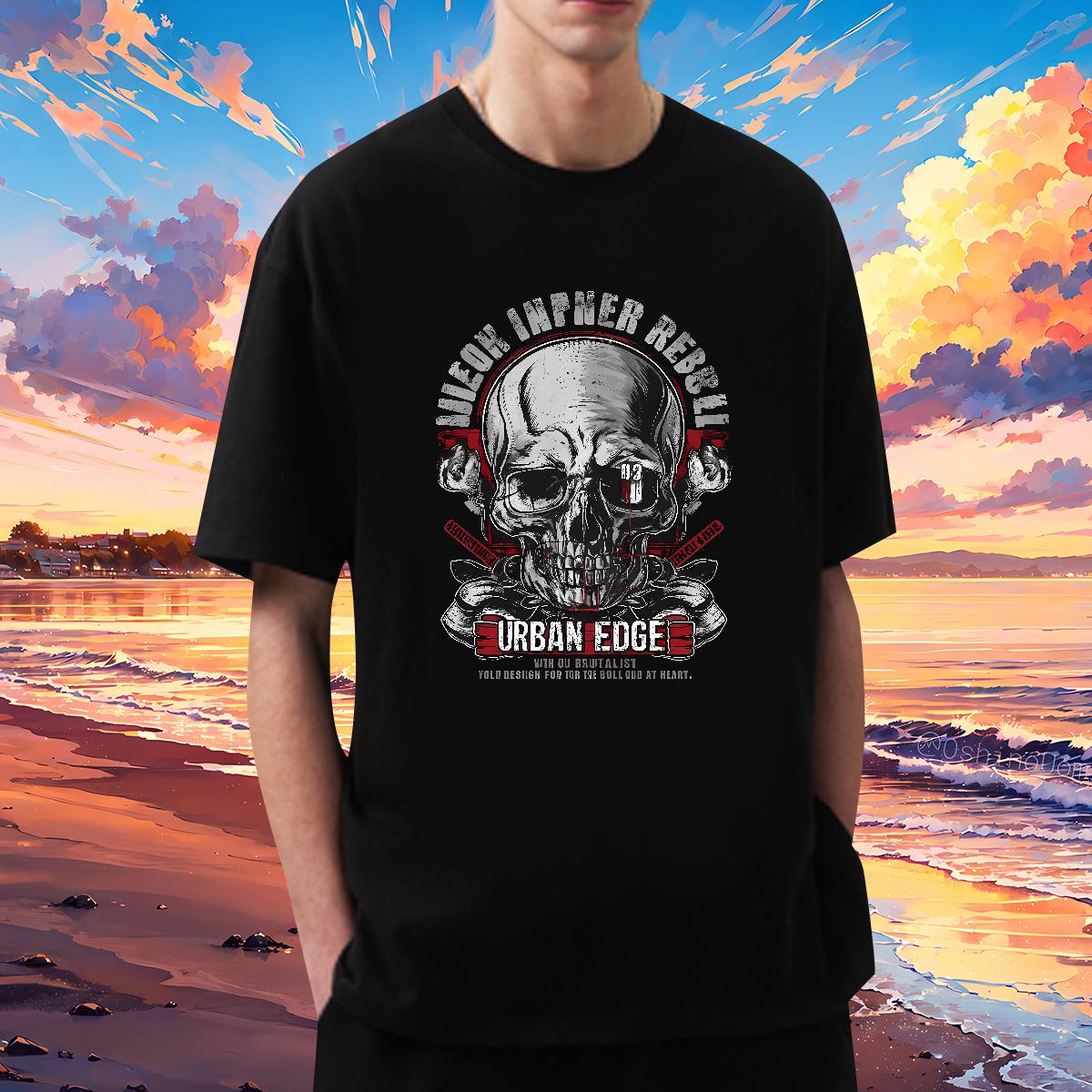 Designer T-Shirts for Men Skeleton 230g 100% Cotton Plus Size Custom Street Men Tees Short sleeve Cotton Soft Cool