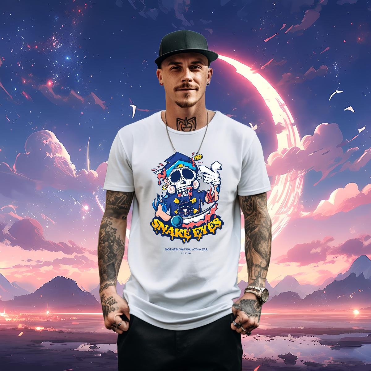 Fashion Design T Shirt For Man Skeleton 100% Cotton 230g Oversized 4XL Street Tshirts Breathable Crew Neck Comfortable