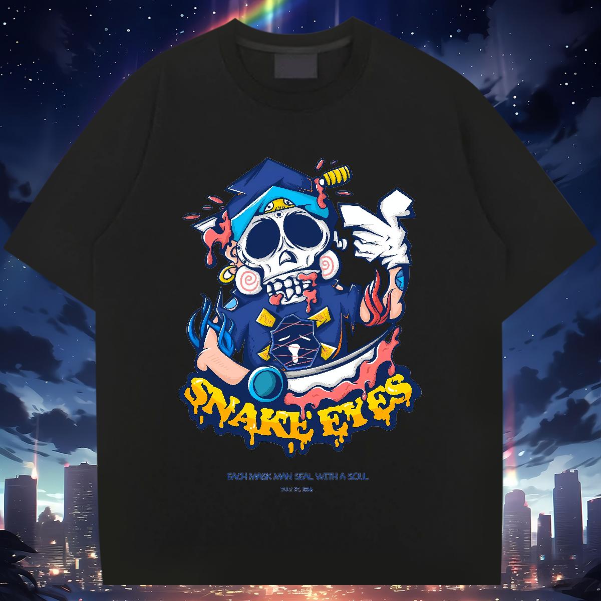 Wholesale Man T Shirts Skeleton 230g Cotton Street Casual Cotton O Neck Short Sleeves Men Clothes T-Shirt Brand Plus Size Custom Tops