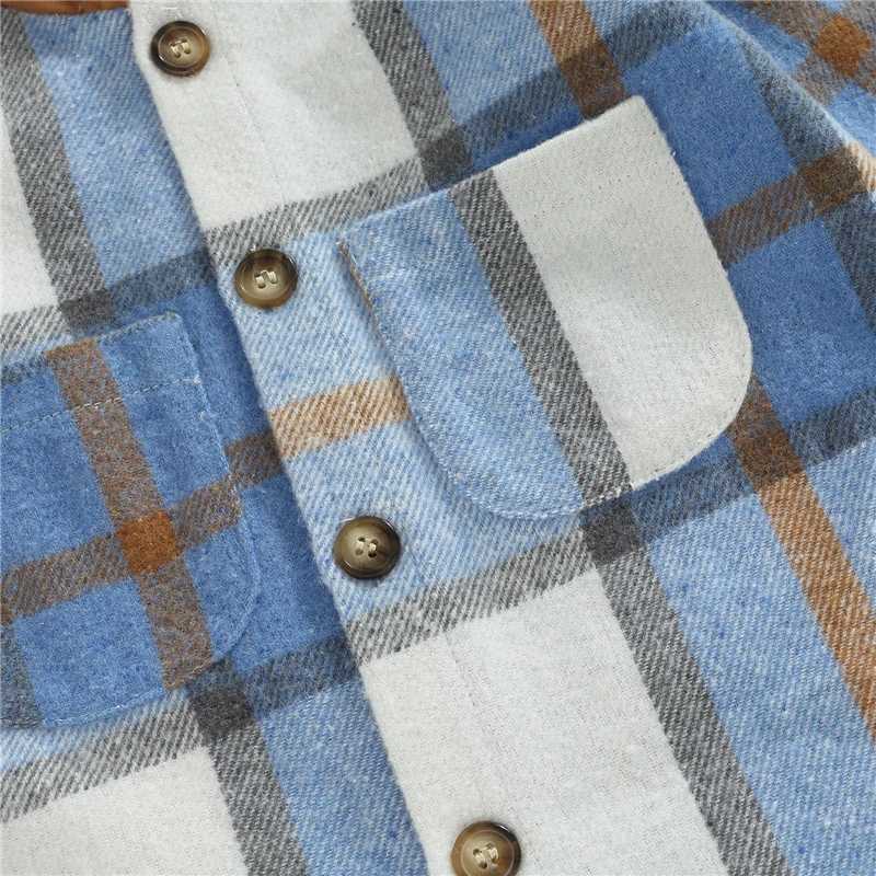 Clothing Sets Boys Autumn Clothes Set Plaid Print Long Sleeve Button Hood Shirt Jacktes + Solid Color Casual Trousers Kid Clothing Fall Outfit