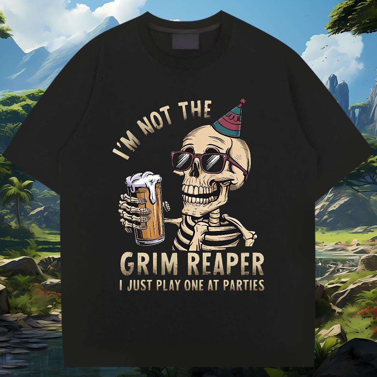 Popular T-Shirts for Men Skeleton 100% Cotton 230g Daily Wear Round Neck Short Sleeve Men Tshirts Fashion DIY Top Tees