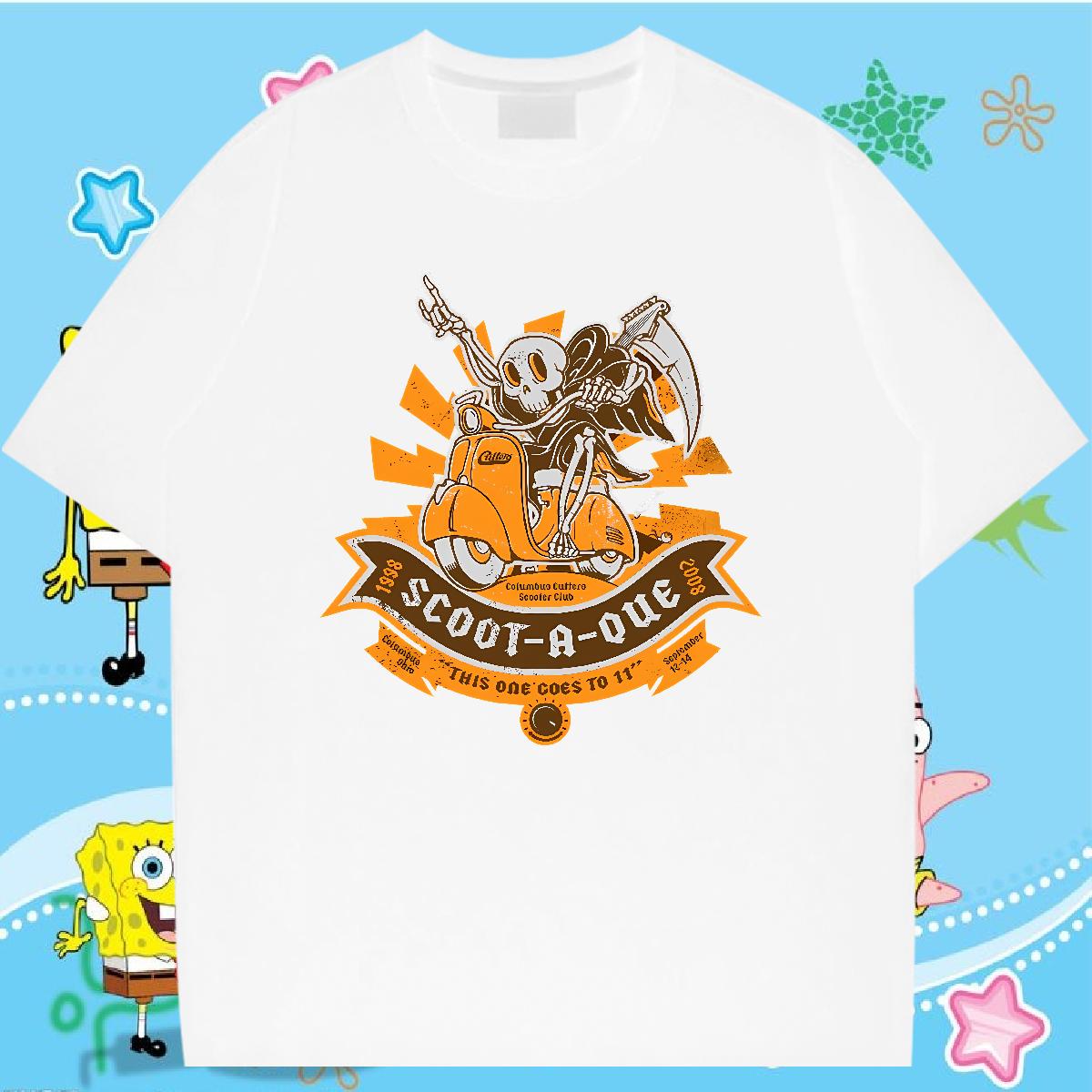 Brand Couples T Shirts Skeleton 100% Cotton 230g Cotton Breathable Short Sleeve Anime Printing Street T Shirt For Man DIY Logo Oversized Fashion Polos