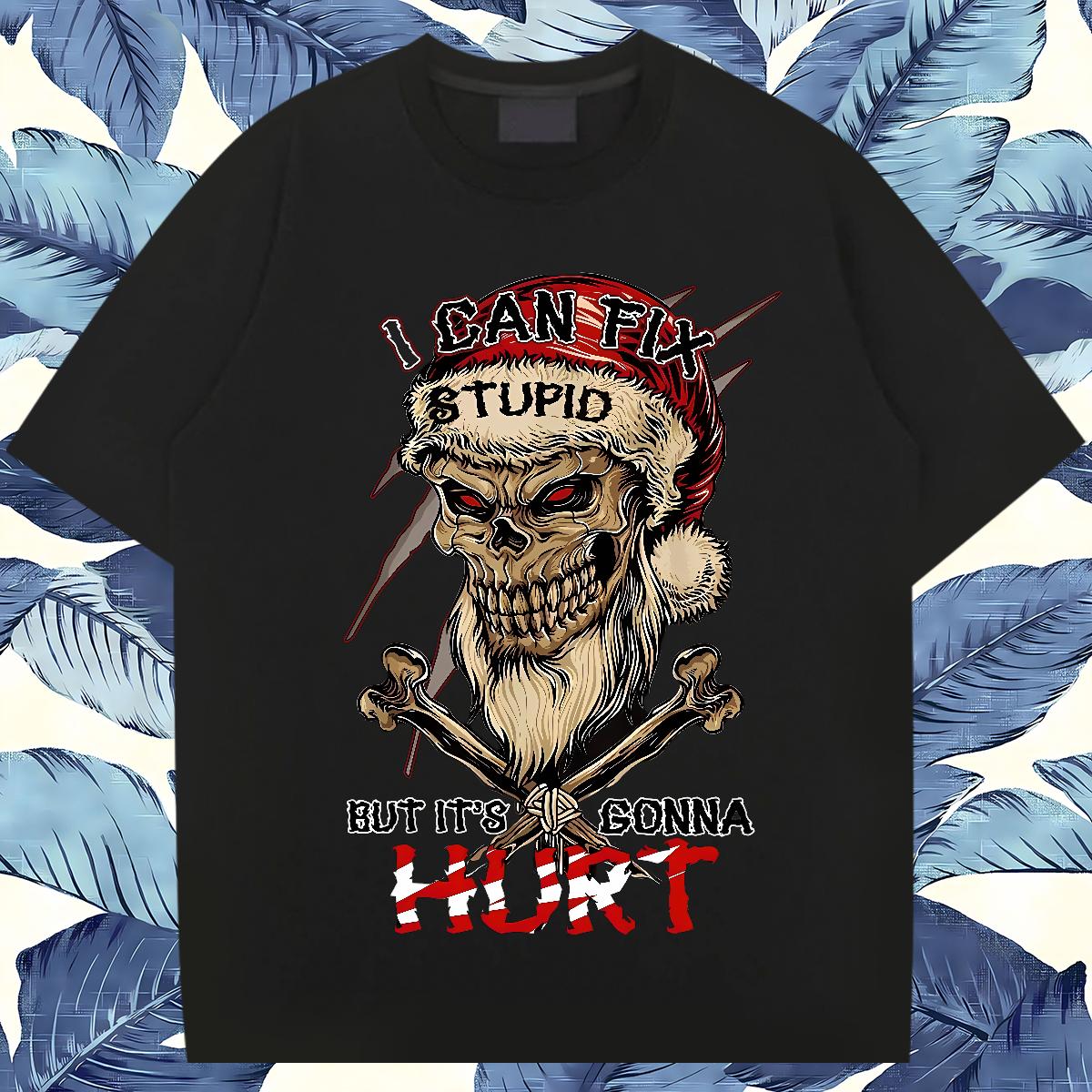 Brand Mens Tshirts Skeleton 230g Cotton Breathable Short Sleeve Summer Casual Man T Shirts Anime Print New Tee Shirt