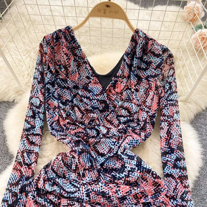 Animal Print Pleated Slim Fit Short Sexy Wrap Around Skirt Spring Outfit Temperament Dress Long Summer Dress Sexy Dress Sexy Loose Round Neck Dress
