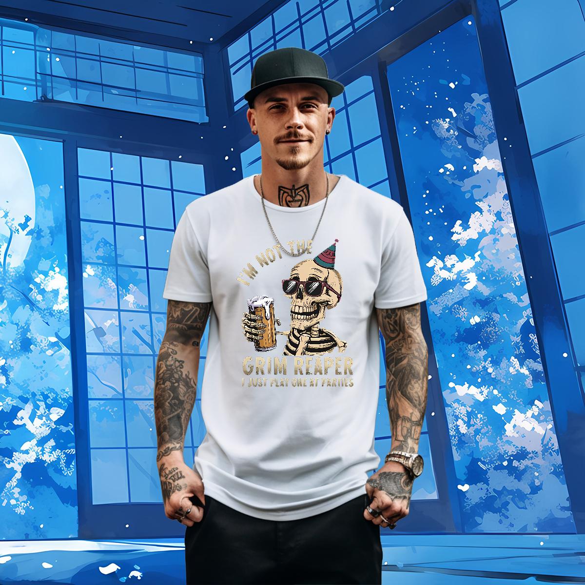 DIY T Shirt For Man Skeleton 100% Cotton 230g DIY Printed Spring Summer Men Tops Tees Cotton O Neck Short Sleeves 5A