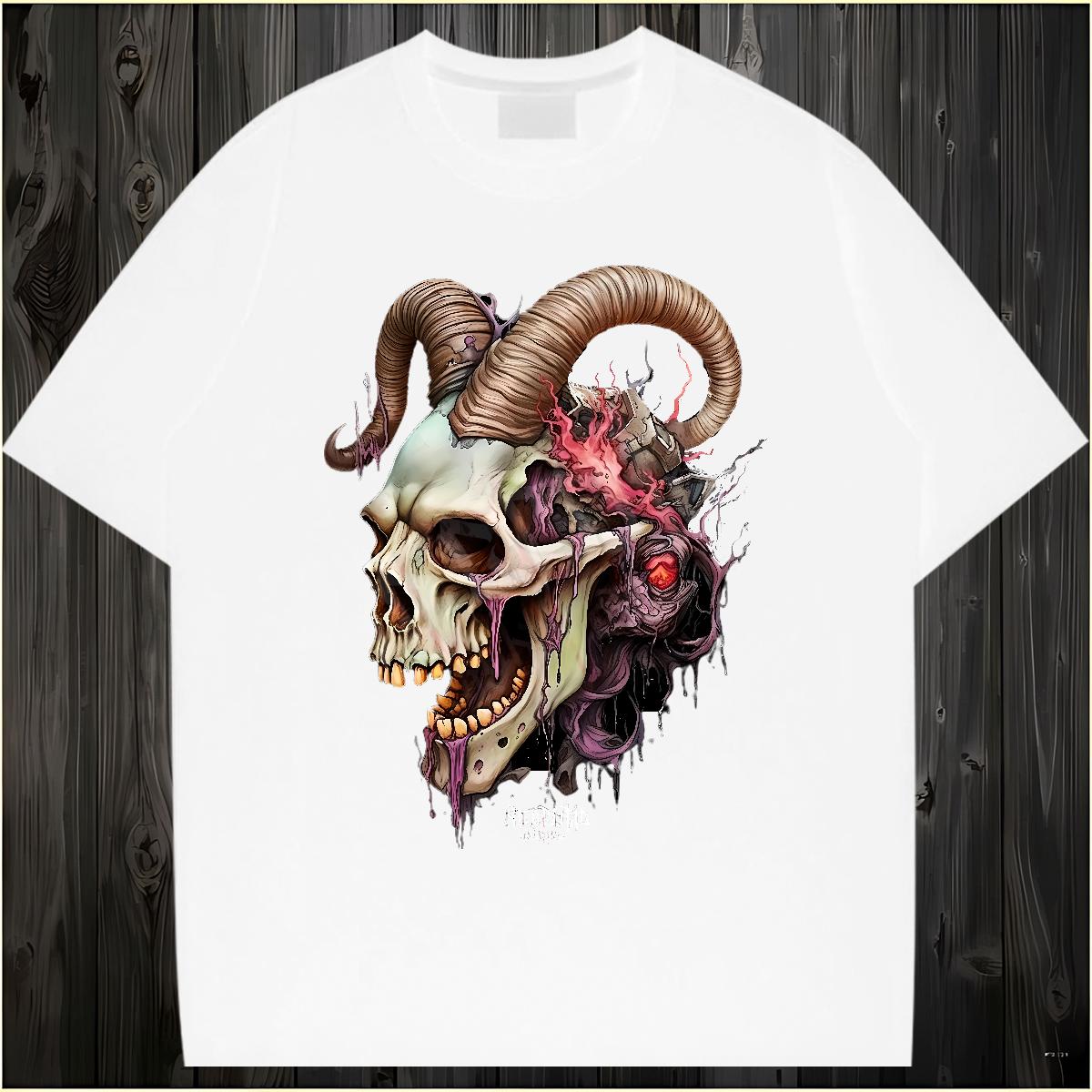 High Quality Men T Shirts Skeleton 230g Cotton Street wear Hip Hop Crew Neck Cotton Men Clothes T-Shirt Casual New Custom Cartoon Wear