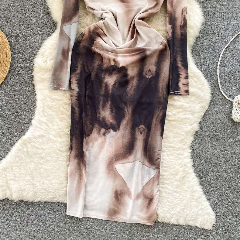 Spring and Autumn New Design Feeling Irregular Halo Dyeing Pure Desire Style Round Neck Slim Fit Womens Dress Temperament Short Oversize Dress BOHO DR