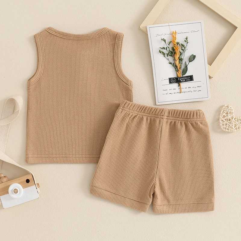 Clothing Sets Summer Baby Boy 2 Piece Waffle Outfit Casual Sleeveless Solid Color Tank Tops + Elastic Waist Shorts Infant Toddler Set ET83