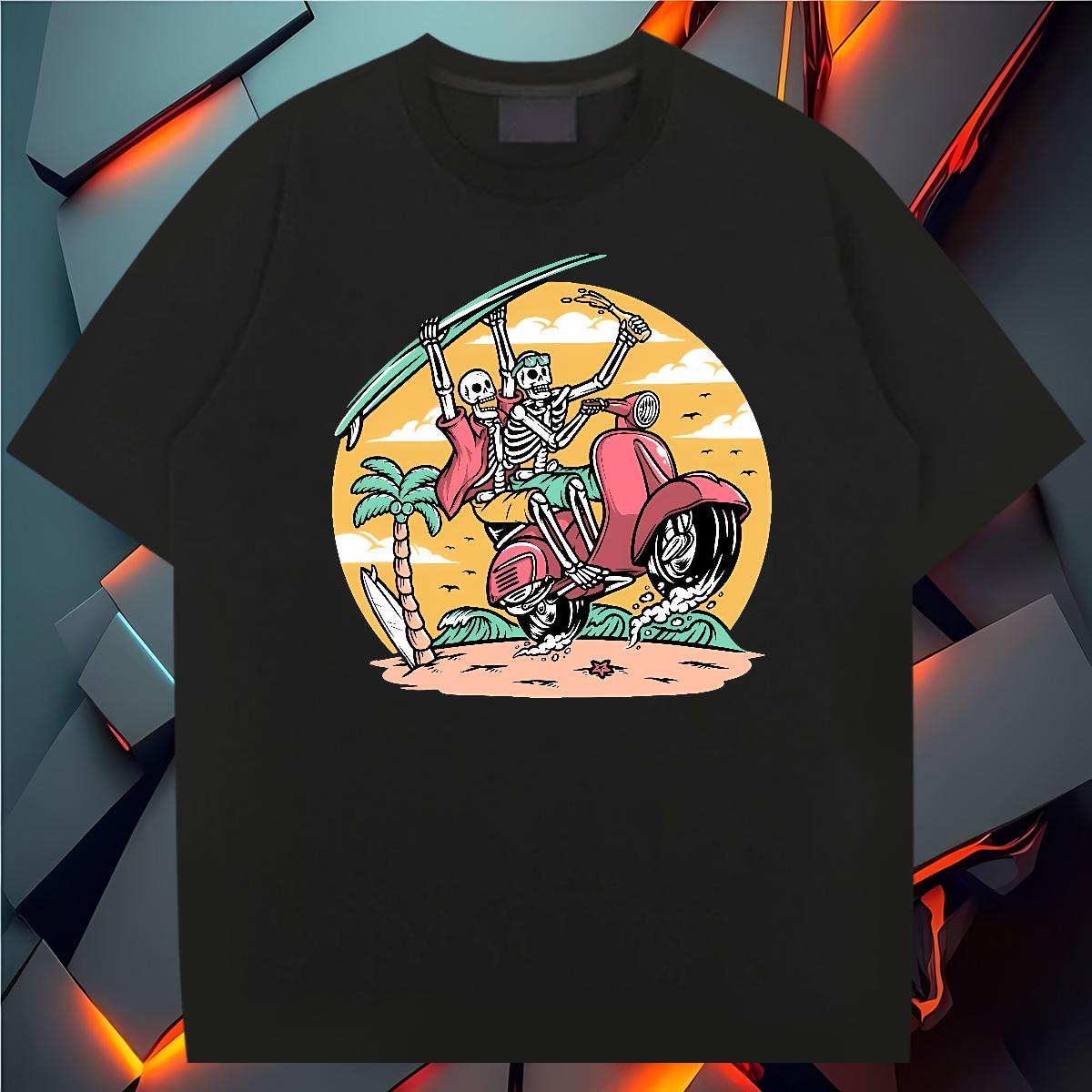 2024 Designer T shirt Skeleton 230g Cotton Oversized 4XL Men Tees High Street Hip Hop Short Sleeve Cotton O-Neck Wholesale Tops Shirt