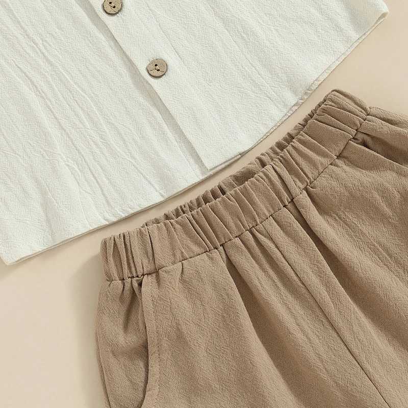 Clothing Sets 2Pcs Little Boys Outfit Toddlers Summer Solid Color Lapel Short Sleeve Single-breasted Shirt Tops + Elastic Waist Shorts