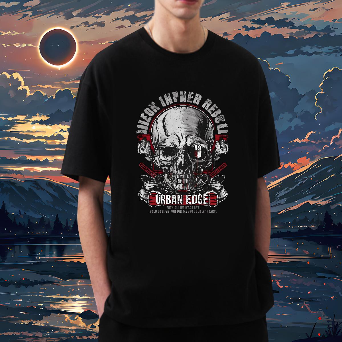 DIY T Shirt For Man Skeleton 230g Cotton Skull Men Tops Tees Hip Hop Round Neck Short Sleeve Brand Wear