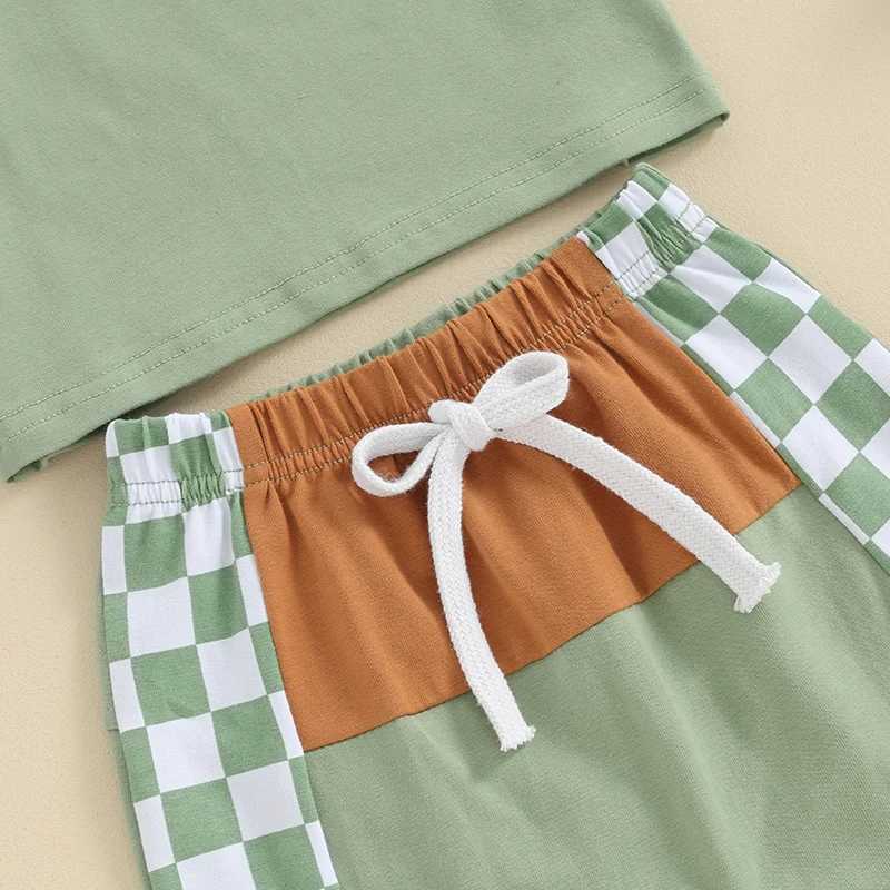 Clothing Sets 2Pcs Baby Boy Summer Clothing Outfits Checkerboard Short Sleeve T-shirt Tops + Patchwork Shorts Set Toddler Clothes