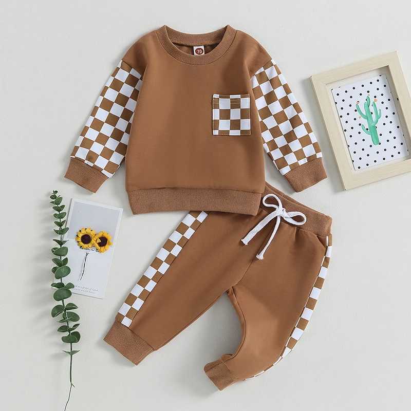 Clothing Sets 0-3Y Infant Newborn Baby Boy Clothes Checkerboard Patchwork Sweatshirts And Pants 2pcs Outfit Cotton Baby Autumn Clothing Sets