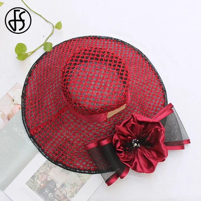 FS Fascinator Hats Wedding Bride Derby Hats For Women Ladies Church Hat Flower Hats Large Wide Brim Fedora Organza Hat 240621