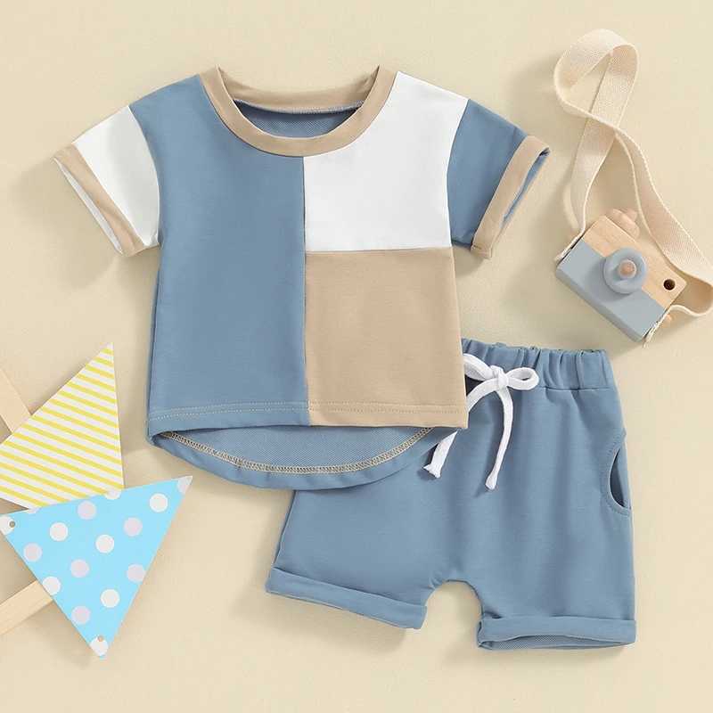 Clothing Sets Toddler Boy Girl Summer Clothes Baby Contrast Color Short Sleeve T-Shirt with Solid Color Shorts 2Pcs Cotton Outfits