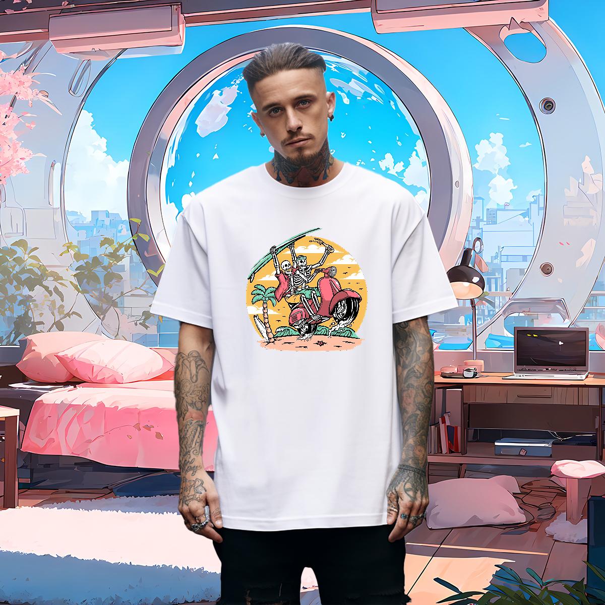 Factory Direct T Shirt For Man Skeleton 230g Cotton Black White Tshirt for Man Woman Casual Beach Cotton Breathable 5A Polos