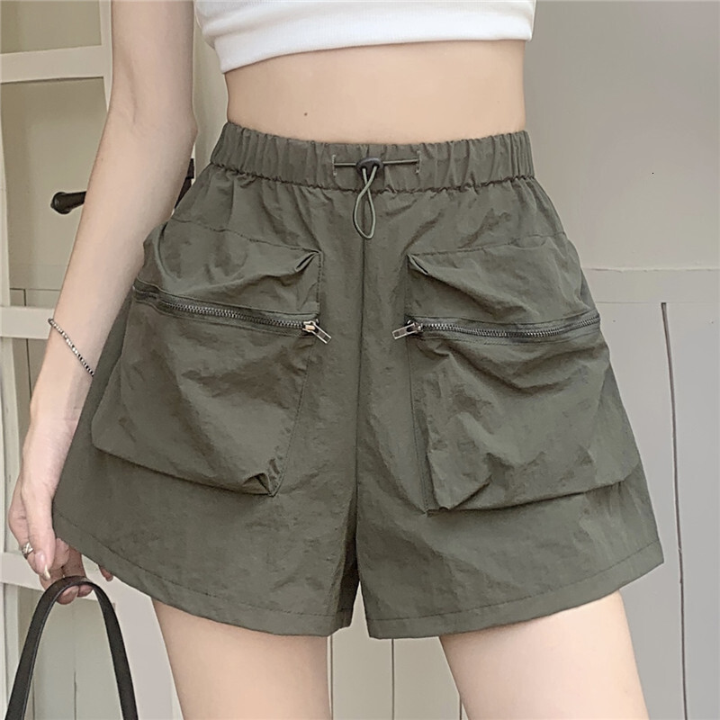 Quick drying American pocket work shorts women's summer thin elastic waist casual for slimming sports wide leg pants