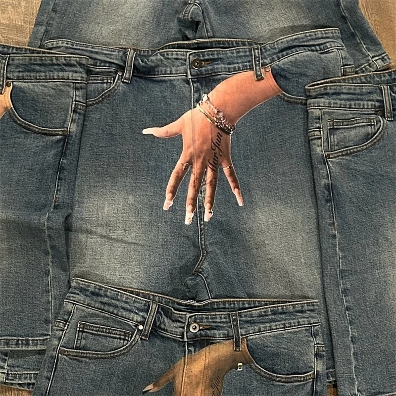 Vintage Blue Baggy Denim Gym Shorts Harajuku Hip Hop Y2K Pants Mens Graphic Print Gothic Sweatpants y240708