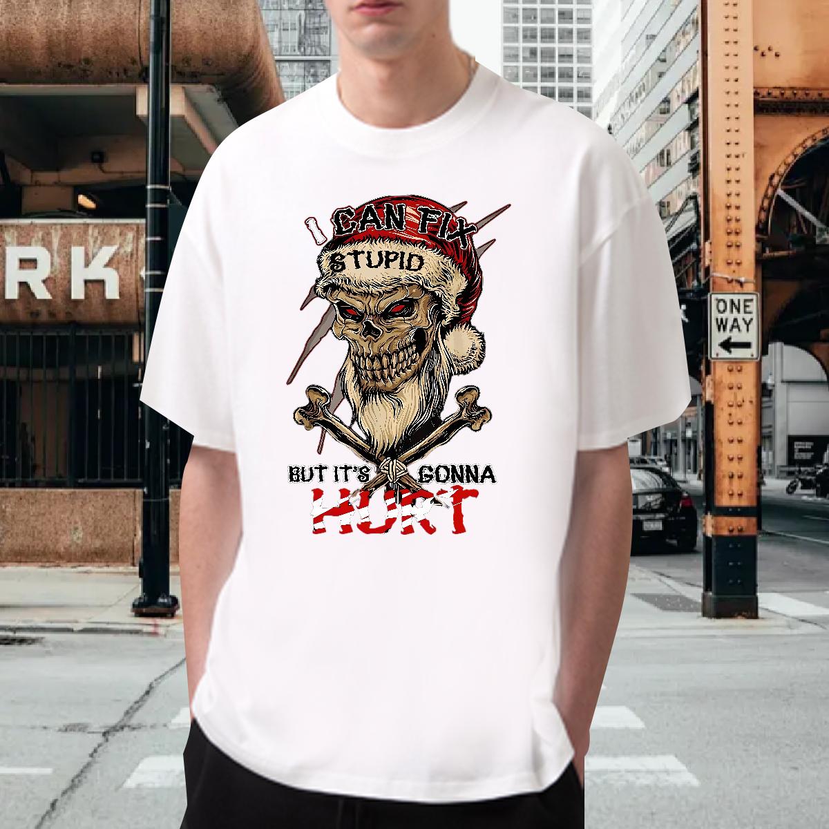 Fashion T-Shirts Skeleton 230g 100% Cotton Skull Men Clothes T-Shirt Street Wear Breathable Crew Neck Cotton Cool Design Tees Shirts