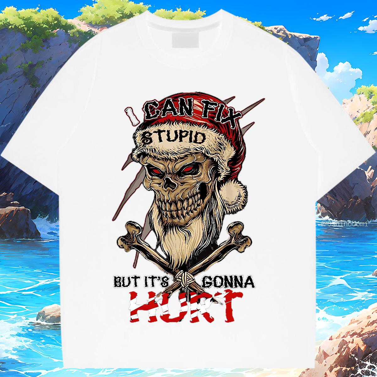 2024 Summer T Shirts Men Skeleton 100% Cotton 230g DIY Outdoor Couples T Shirts Breathable Crew Neck Cotton Classic