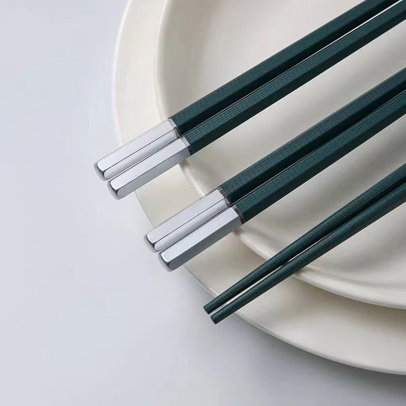 Elegant Green Chopsticks for Fine Dining - Sturdy Aluminum Alloy, Non Stick, Non Mold Ten Pair Set
