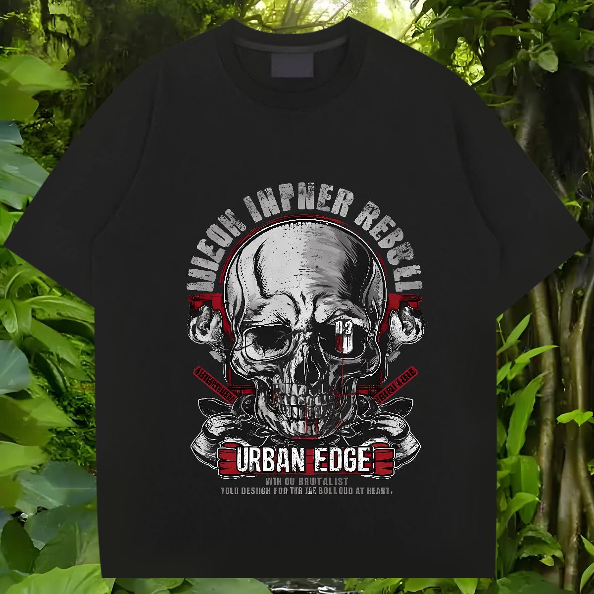 Fashion Casual T-Shirts Skeleton 230g 100% Cotton Cartoon Printing S-4XL Men Clothes T-Shirt Hip Hop Street Round Neck Short Sleeve Comfortable Wear