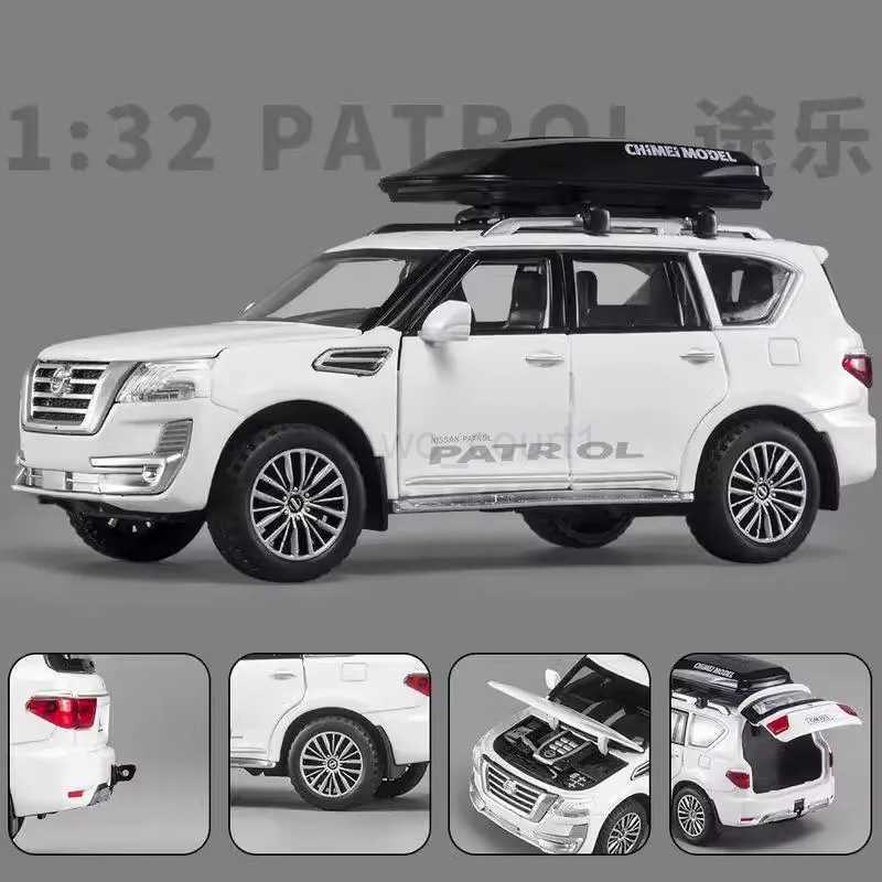 1 32 Nissan Patrol Alloy Diecast Y62 Toy Car Model With Travel Rack Sound And Light Pull Back Vehicle Collection Childrens ToysM240717
