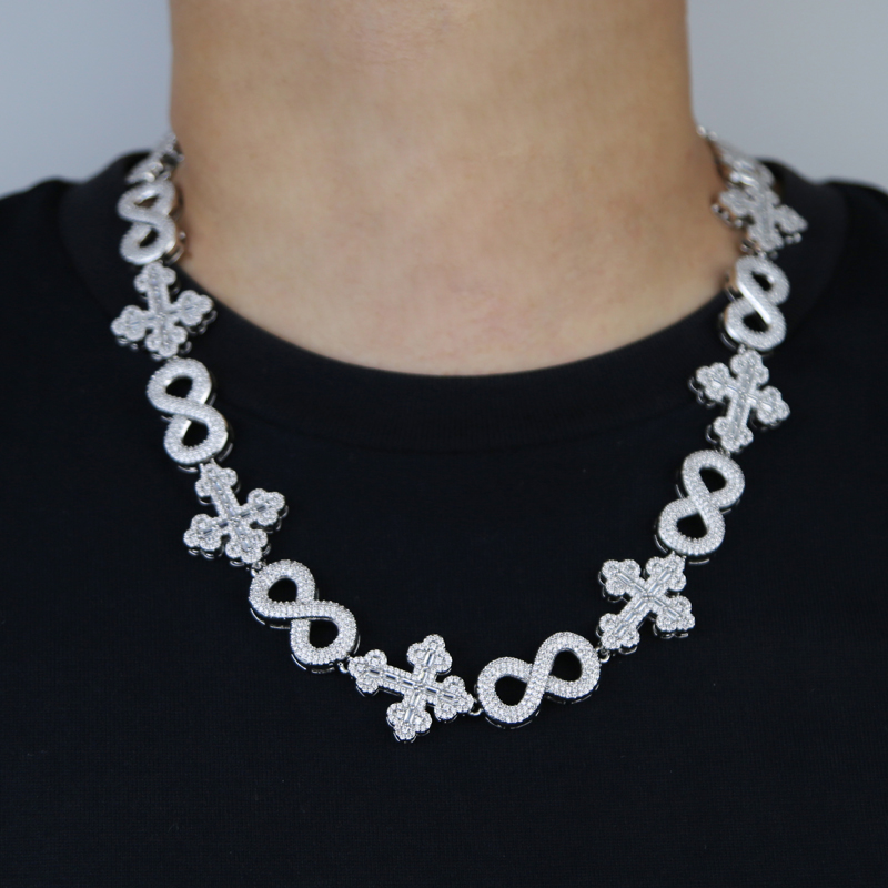 New Arrived Iced Out Bling Rock Men Boy Cool Jewelry Micro Paved 5A CZ Hip Hop Cross Infinity Chain Necklace